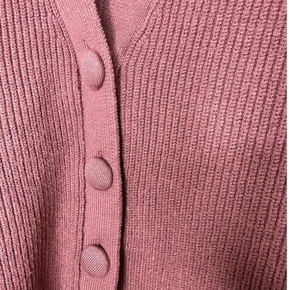 ZARA Mauve Balloon Sleeve V-Neck Cropped Button Chunky Knit Cardigan Sweater M - Picture 5 of 11